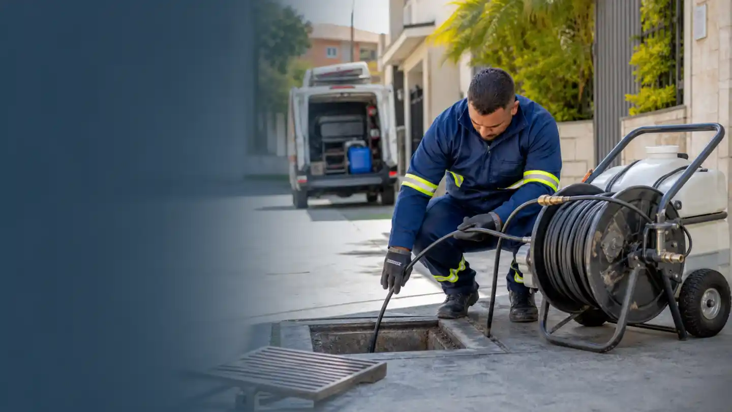 Equipe técnica de desentupimento em atendimento