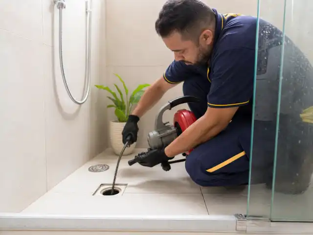 Ralo de box de banheiro com água acumulada